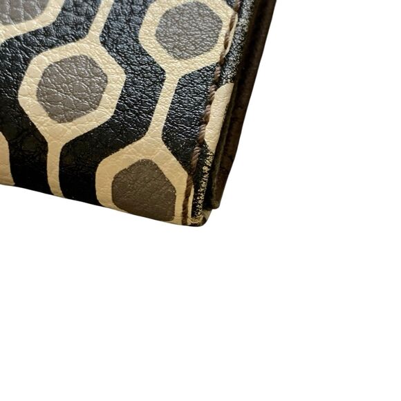 VTG Fossil Geometric Leather Bi-fold Wallet Snap & Up Zip Coin Card Slots White - Picture 14 of 16